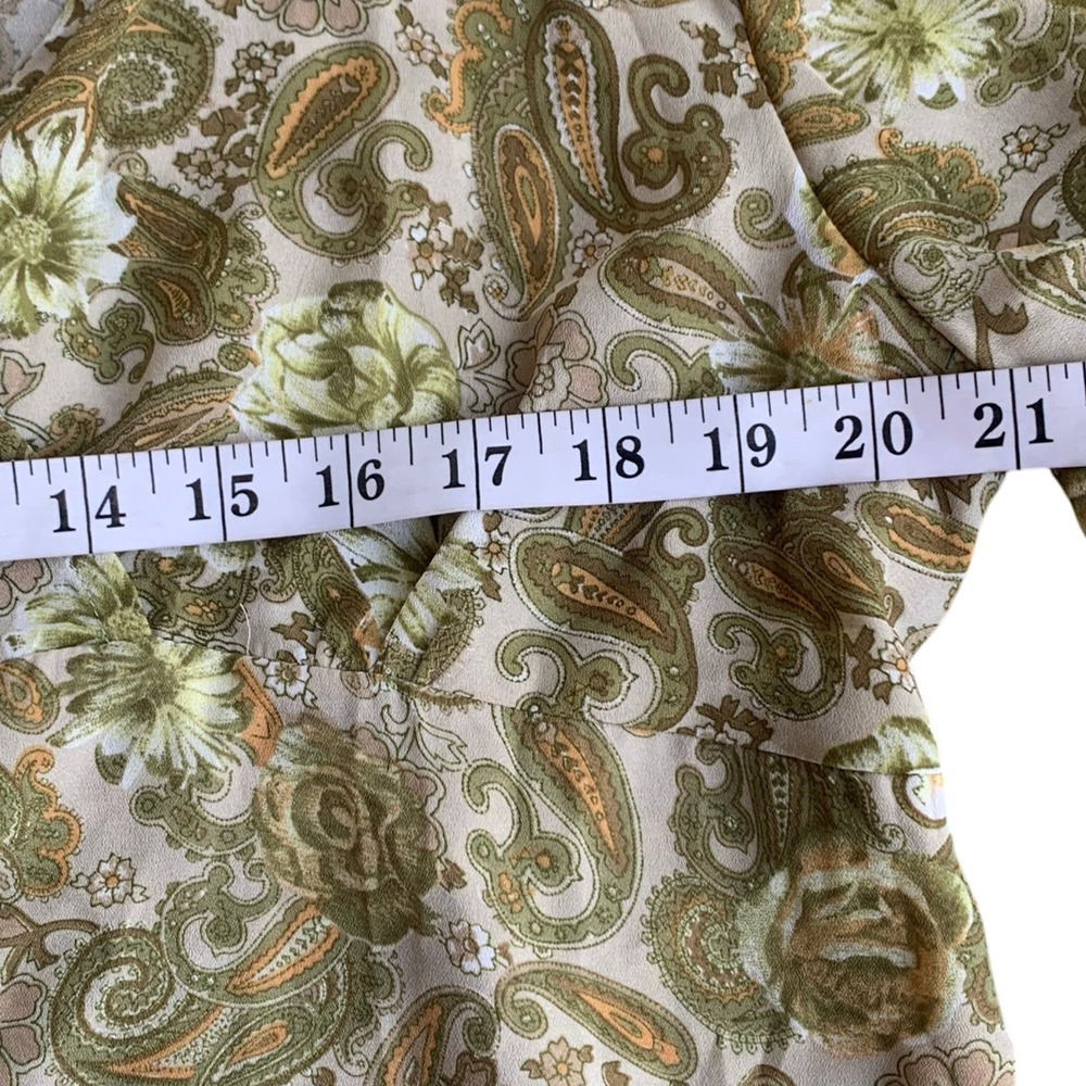 Retro Top Women's Size XL Peplum Sheer Fairy Tie Back Bell Sleeves Paisley - Picture 4 of 5